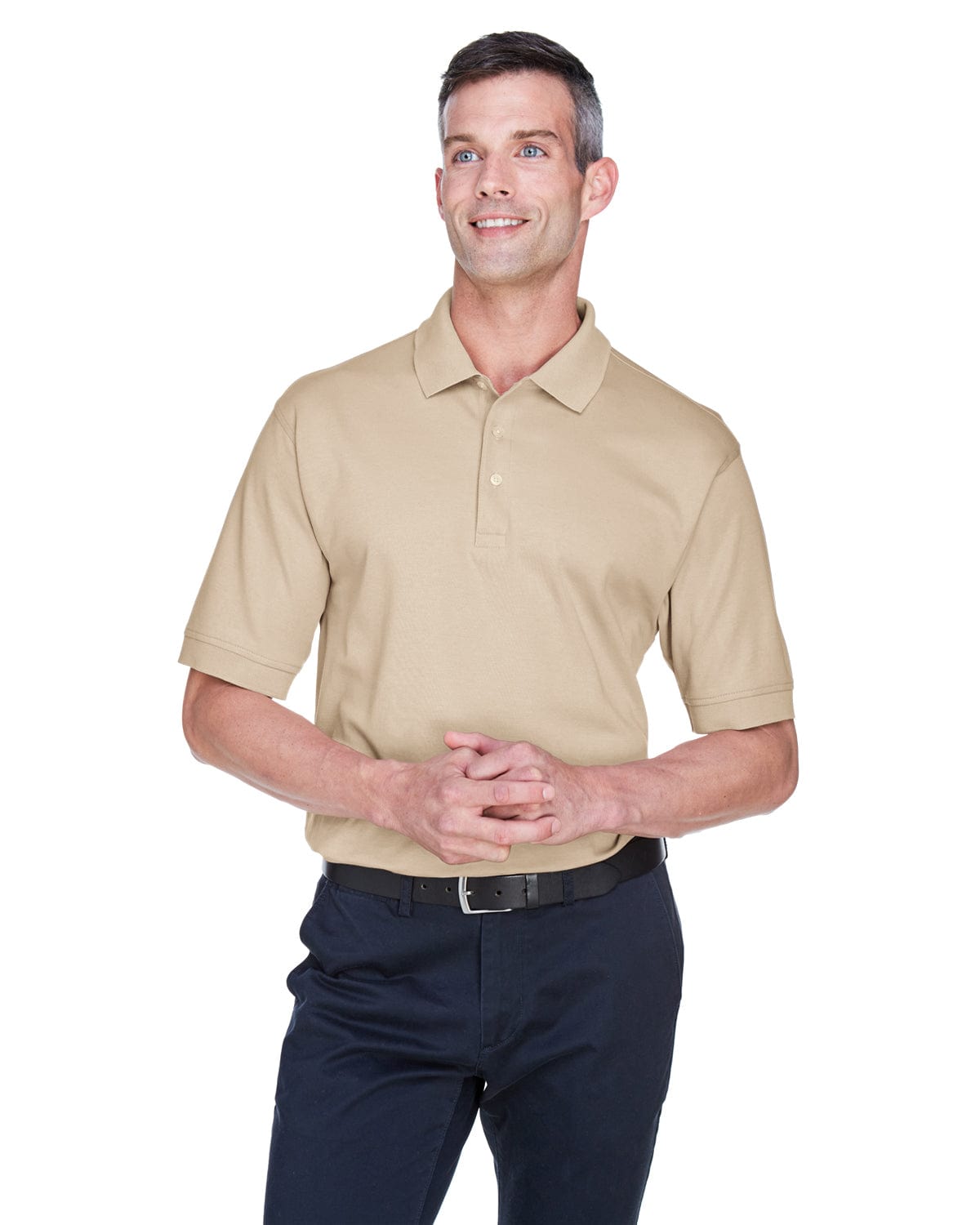 Devon & Jones Perfect Pima Interlock Polo Shirt D140S | Stone - Front