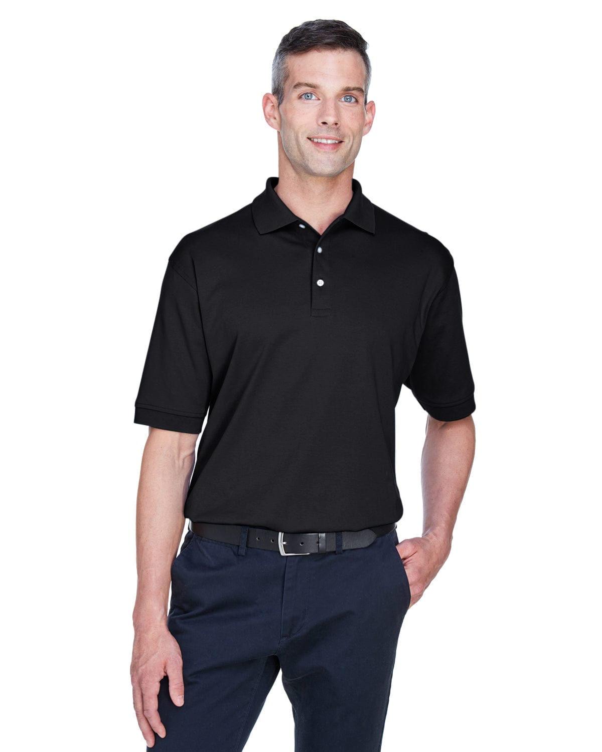 Devon & Jones Perfect Pima Interlock Polo Shirt D140S | Black - Front