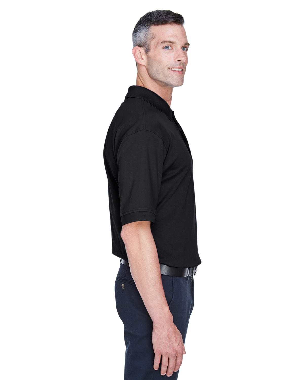 Devon & Jones Perfect Pima Interlock Polo Shirt D140S | Black - Side