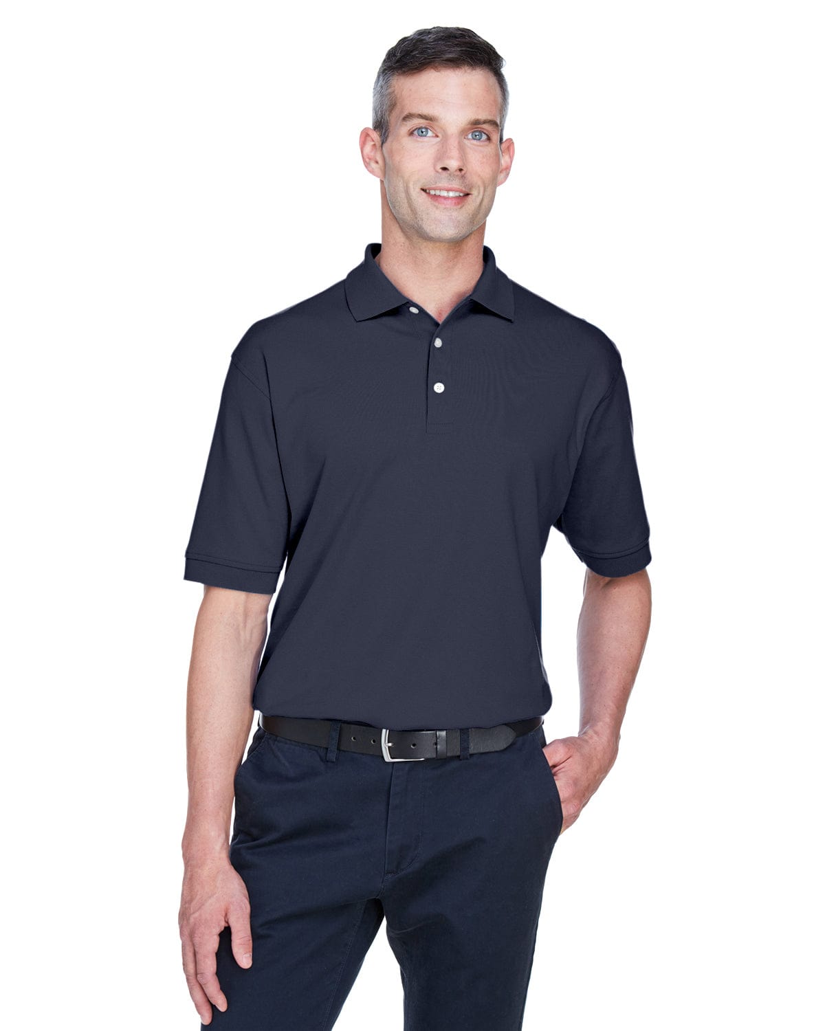 Devon & Jones Perfect Pima Interlock Polo Shirt D140S | Navy - Front