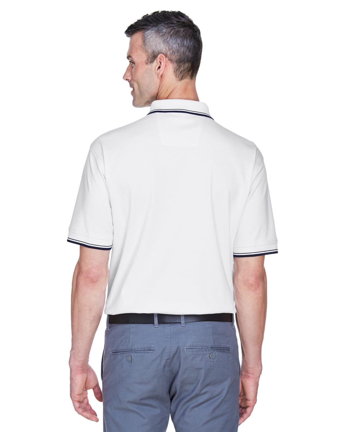 Devon & Jones Tipped Perfect Pima Polo Shirt D140 | White/ Navy - Back