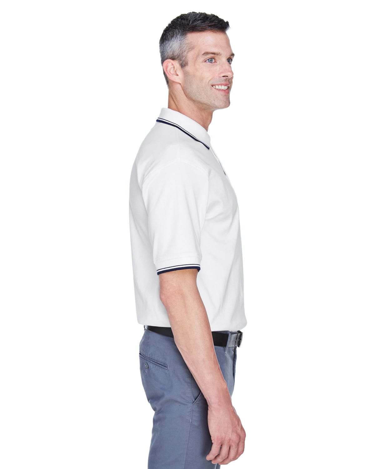 Devon & Jones Tipped Perfect Pima Polo Shirt D140 | White/ Navy - Side
