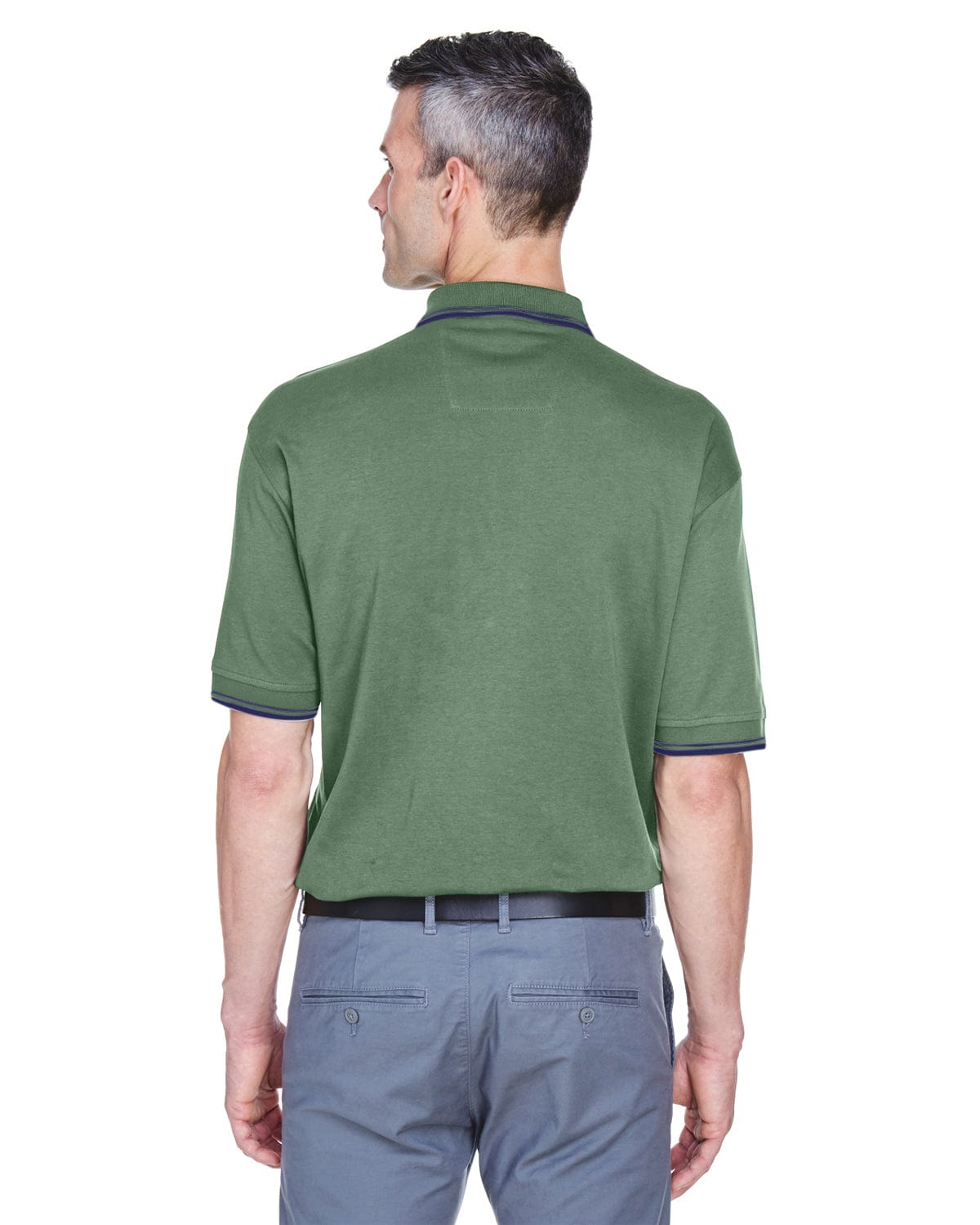 Devon & Jones Tipped Perfect Pima Polo Shirt D140 | Dill/ Navy - Back