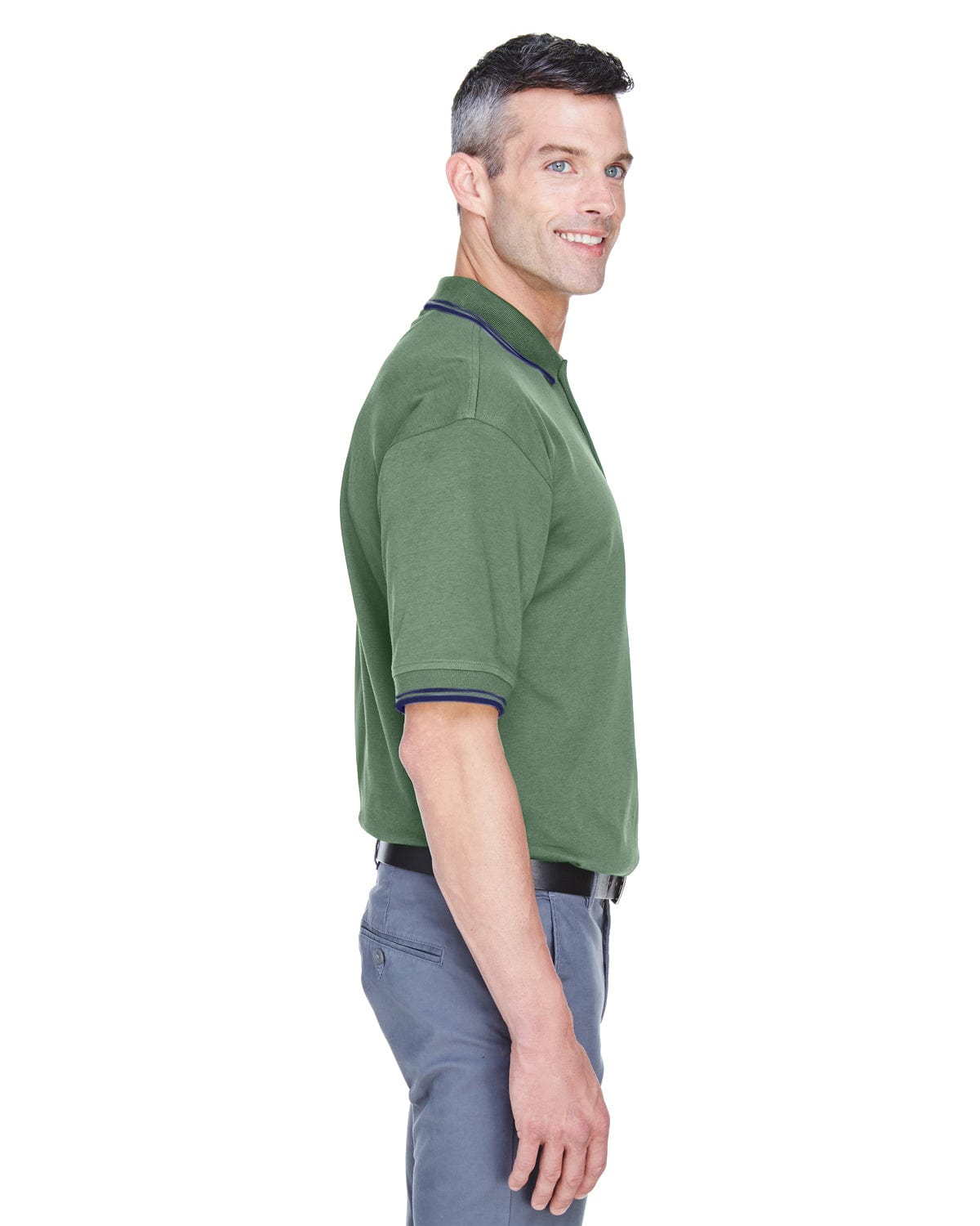Devon & Jones Tipped Perfect Pima Polo Shirt D140 | Dill/ Navy - Side