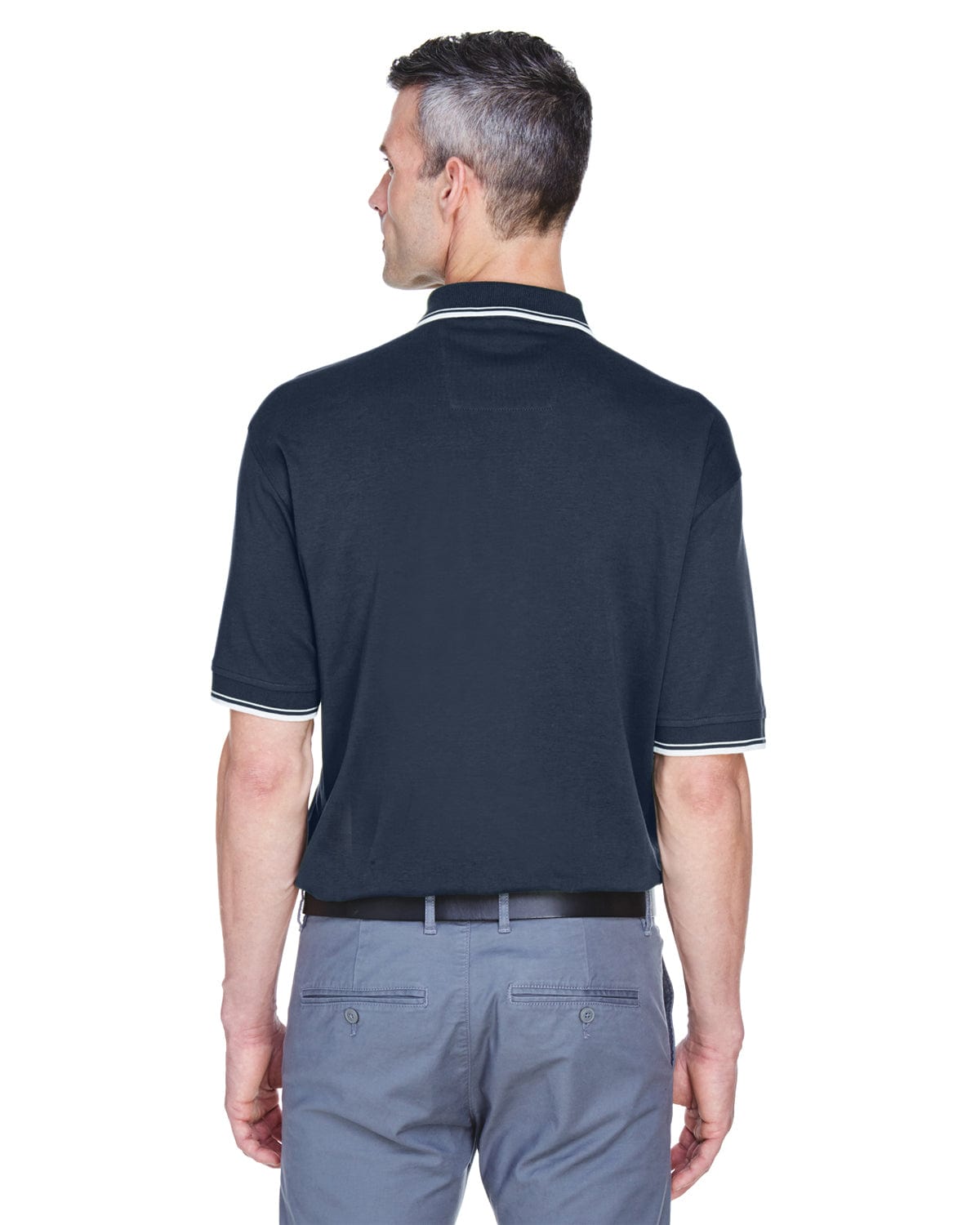 Devon & Jones Tipped Perfect Pima Polo Shirt D140 | Navy/ White - Back