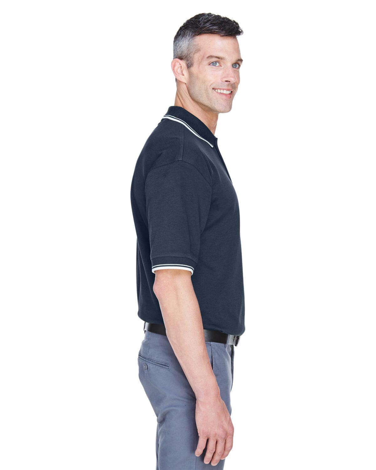 Devon & Jones Tipped Perfect Pima Polo Shirt D140 | Navy/ White - Side