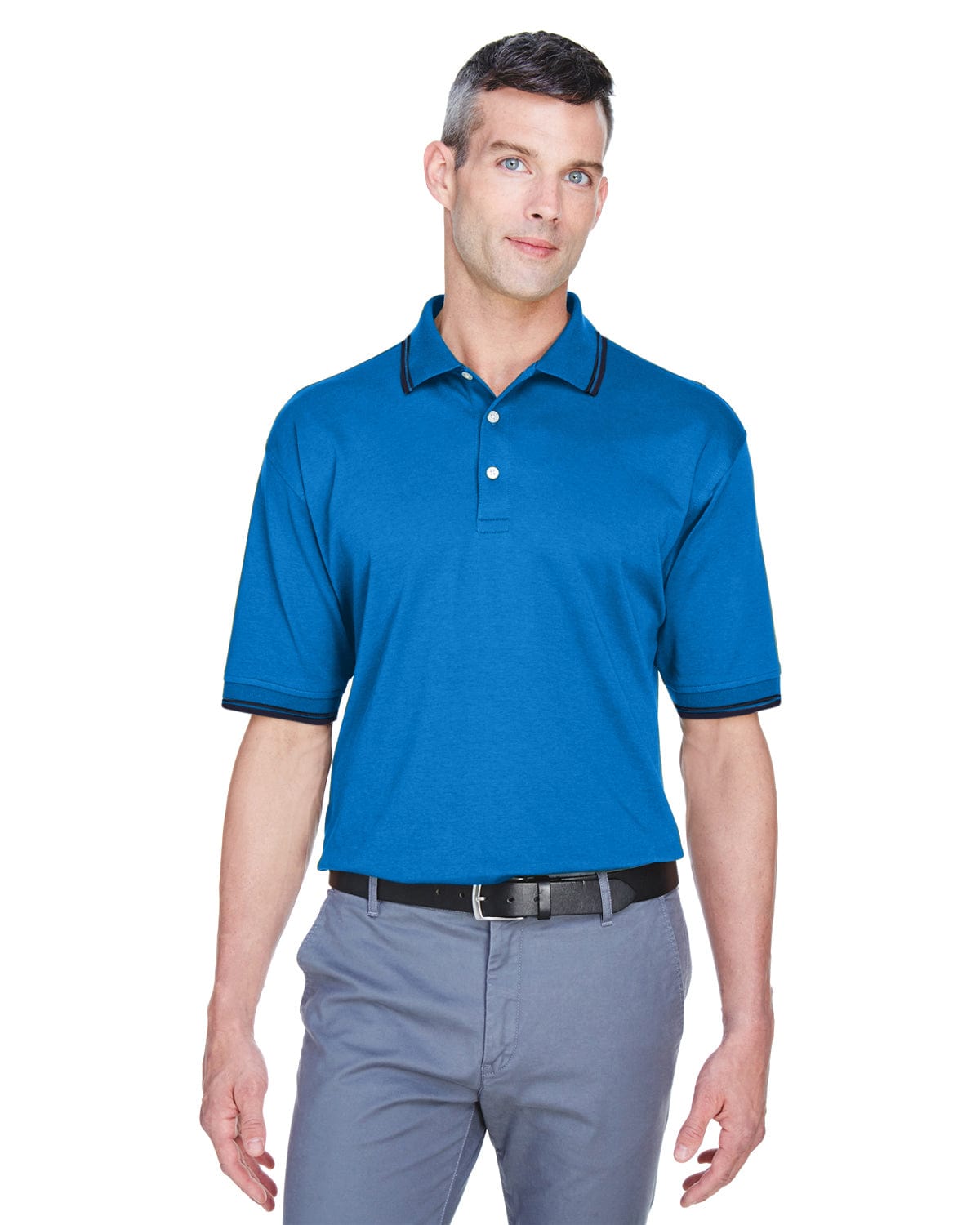 Devon & Jones Tipped Perfect Pima Polo Shirt D140 | French Blue/ Nvy - Front