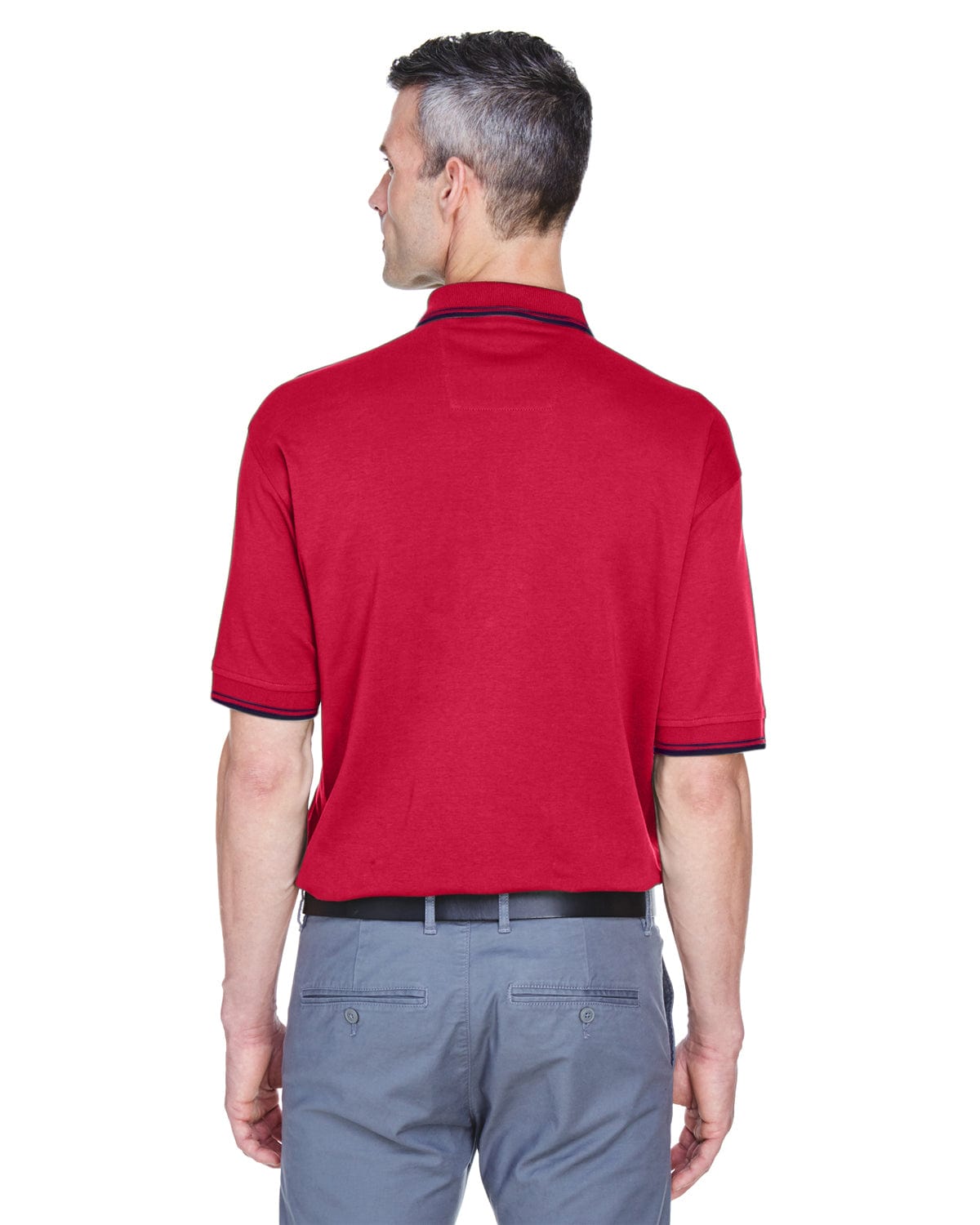 Devon & Jones Tipped Perfect Pima Polo Shirt D140 | Red/ Navy - Back