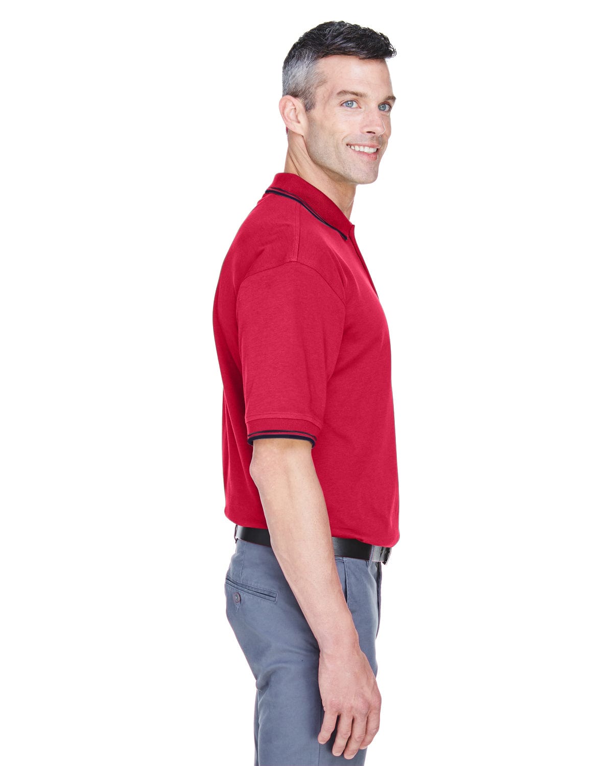 Devon & Jones Tipped Perfect Pima Polo Shirt D140 | Red/ Navy - Side