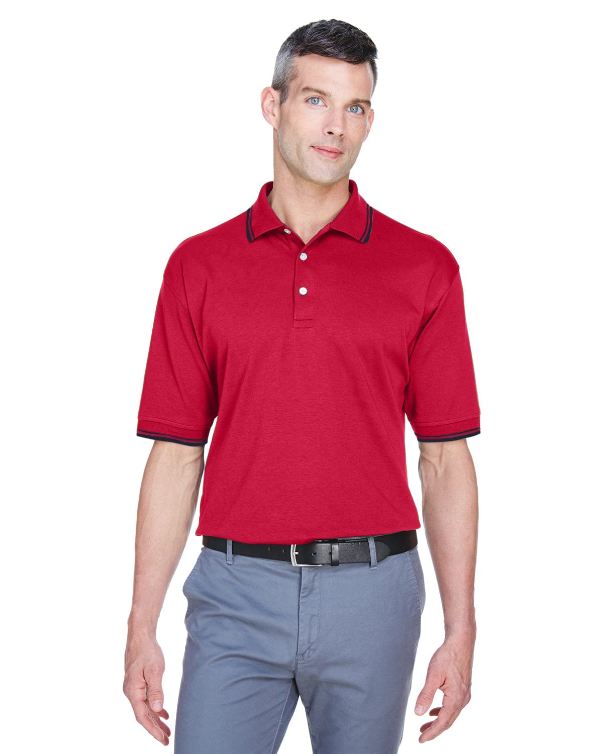 Devon & Jones Tipped Perfect Pima Polo Shirt D140 | Red/ Navy - Front