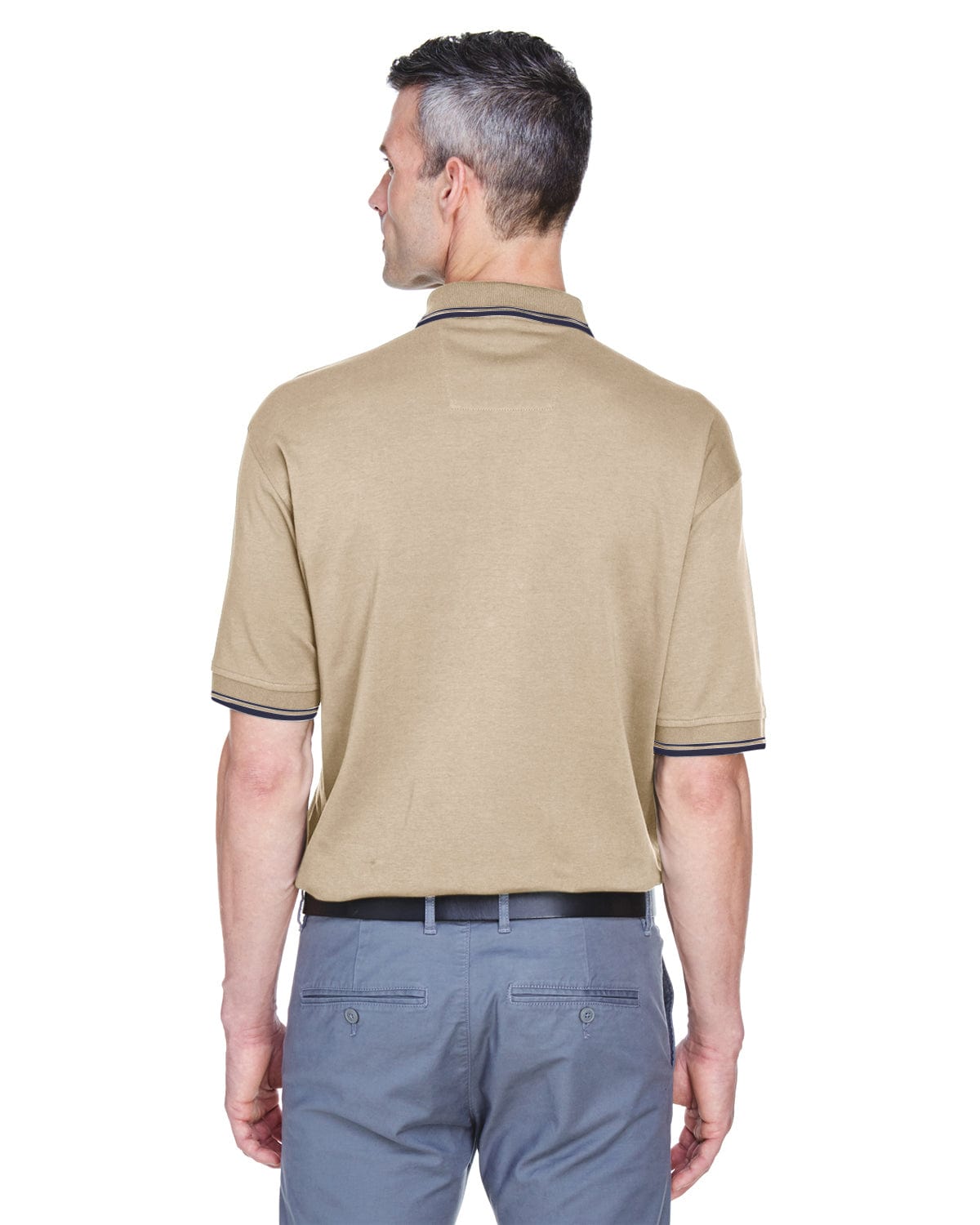 Devon & Jones Tipped Perfect Pima Polo Shirt D140 | Stone/ Navy - Back