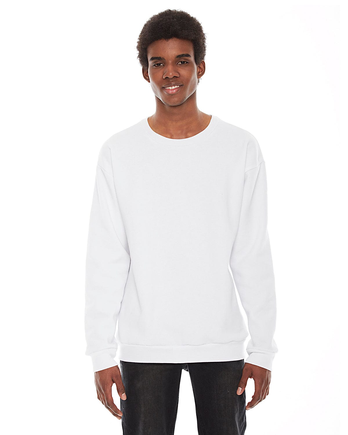 American Apparel Unisex Flex Fleece Drop Shoulder Pullover Crewneck F496W | White - Front