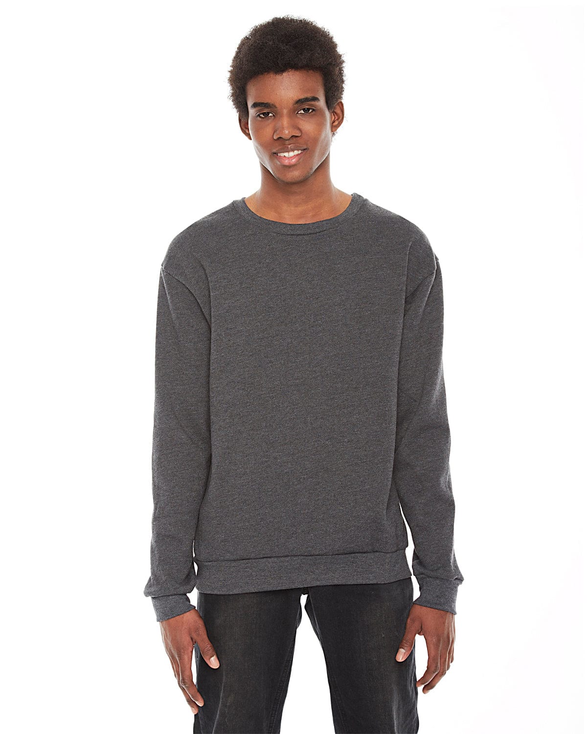 American Apparel Unisex Flex Fleece Drop Shoulder Pullover Crewneck F496W | Dk Heather Grey - Front