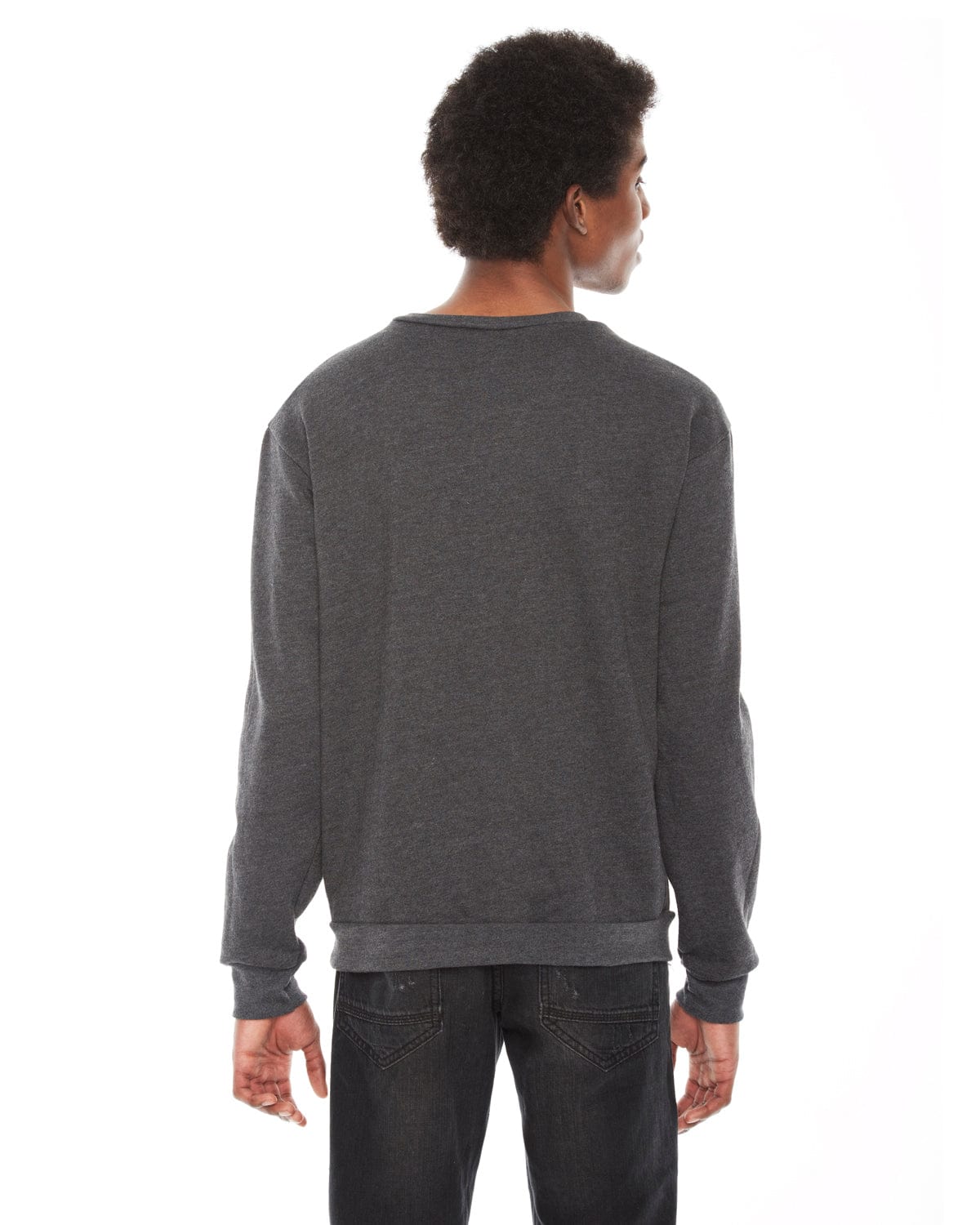 American Apparel Unisex Flex Fleece Drop Shoulder Pullover Crewneck F496W | Dk Heather Grey - Back