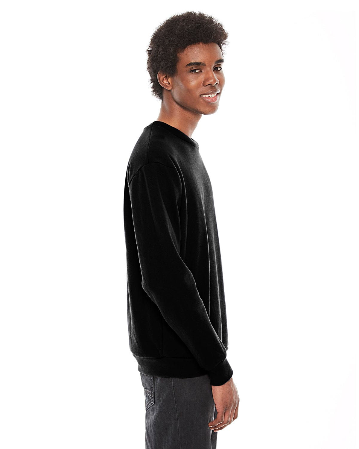 American Apparel Unisex Flex Fleece Drop Shoulder Pullover Crewneck F496W | Black - Side