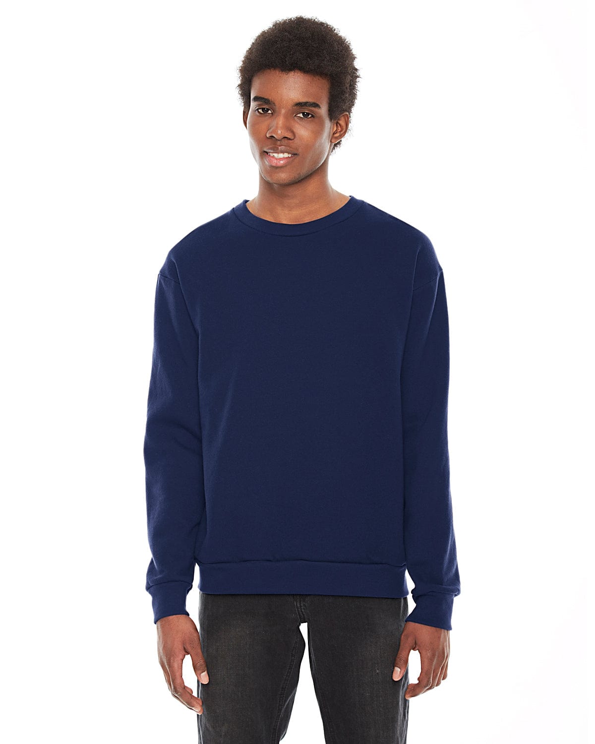 American Apparel Unisex Flex Fleece Drop Shoulder Pullover Crewneck F496W | Navy - Front