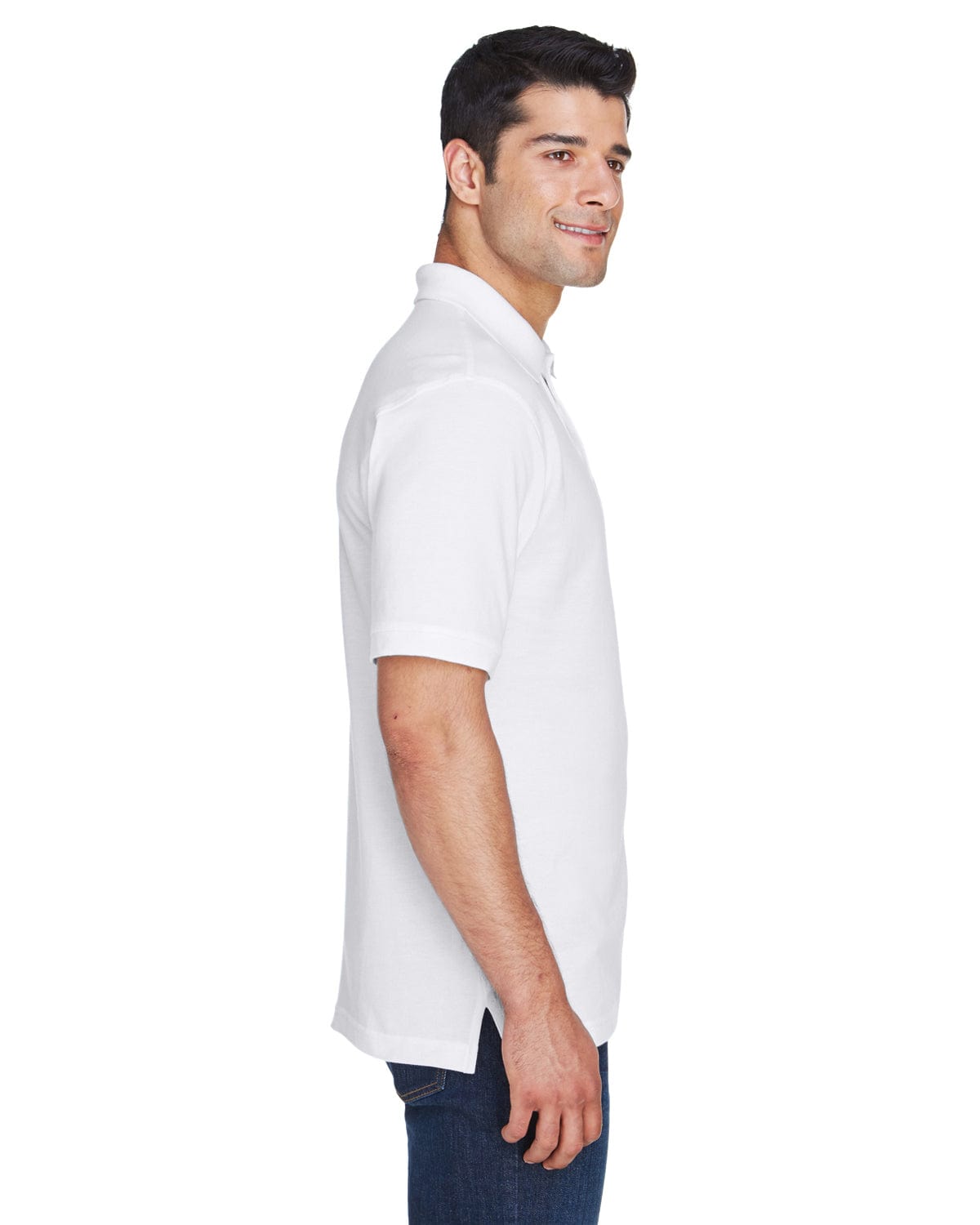 Harriton Tall Ringspun Cotton Pique Short Sleeve Polo M200T | White - Side
