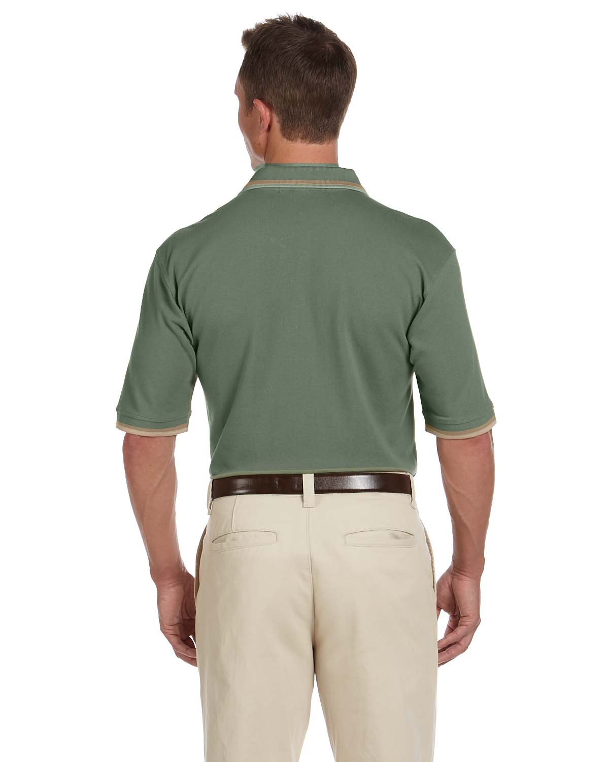 Harriton Pique Knit Polo Shirt with Tipped Collar M210 | Dill/ Stone - Back