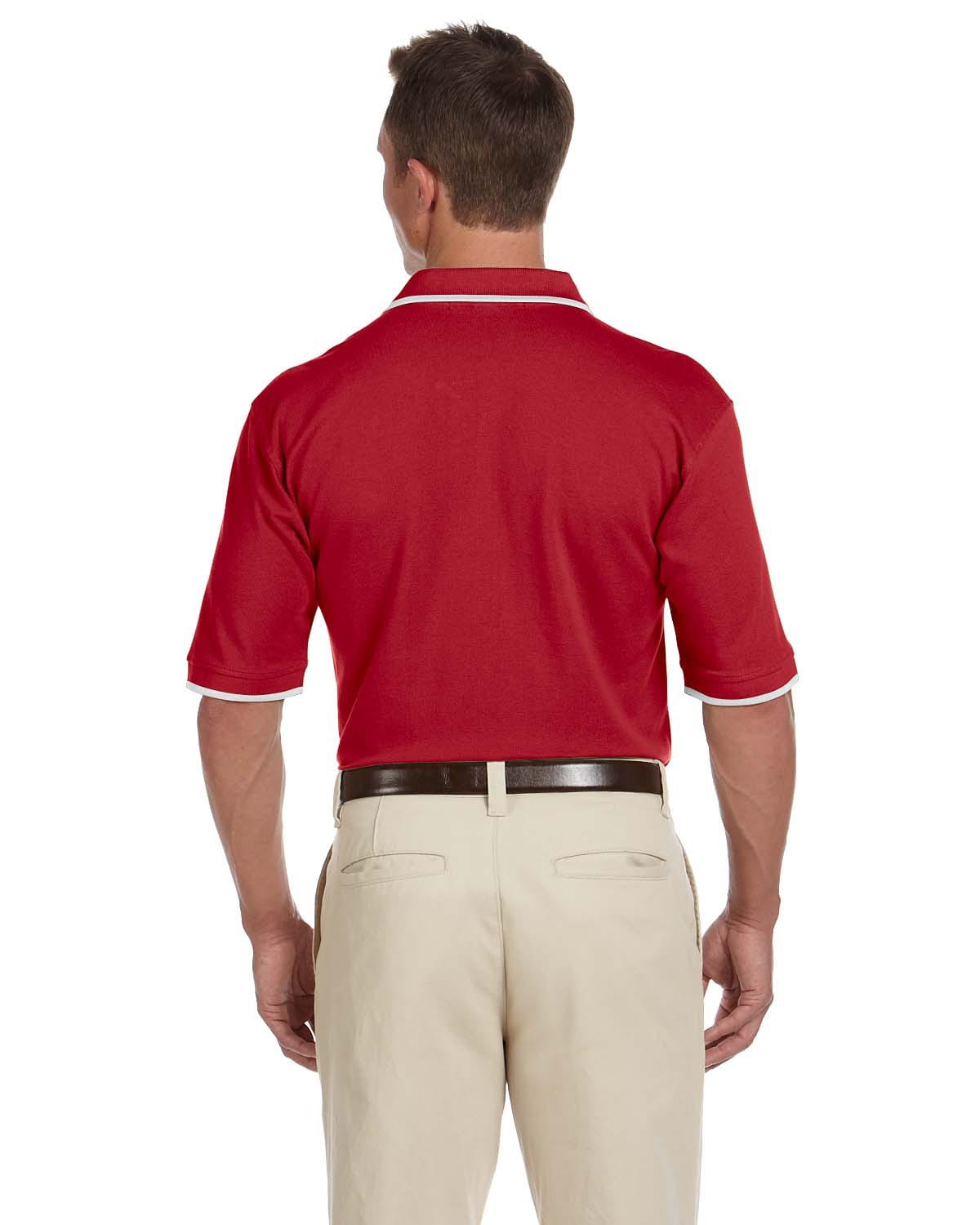 Harriton Pique Knit Polo Shirt with Tipped Collar M210 | Red/ White - Back
