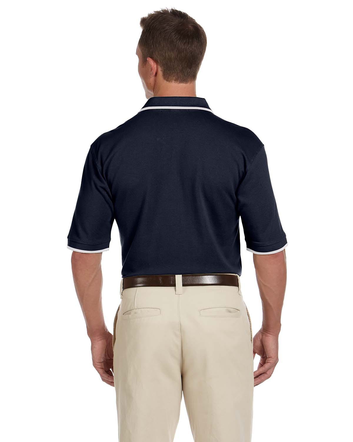 Harriton Pique Knit Polo Shirt with Tipped Collar M210 | Navy/ White - Back