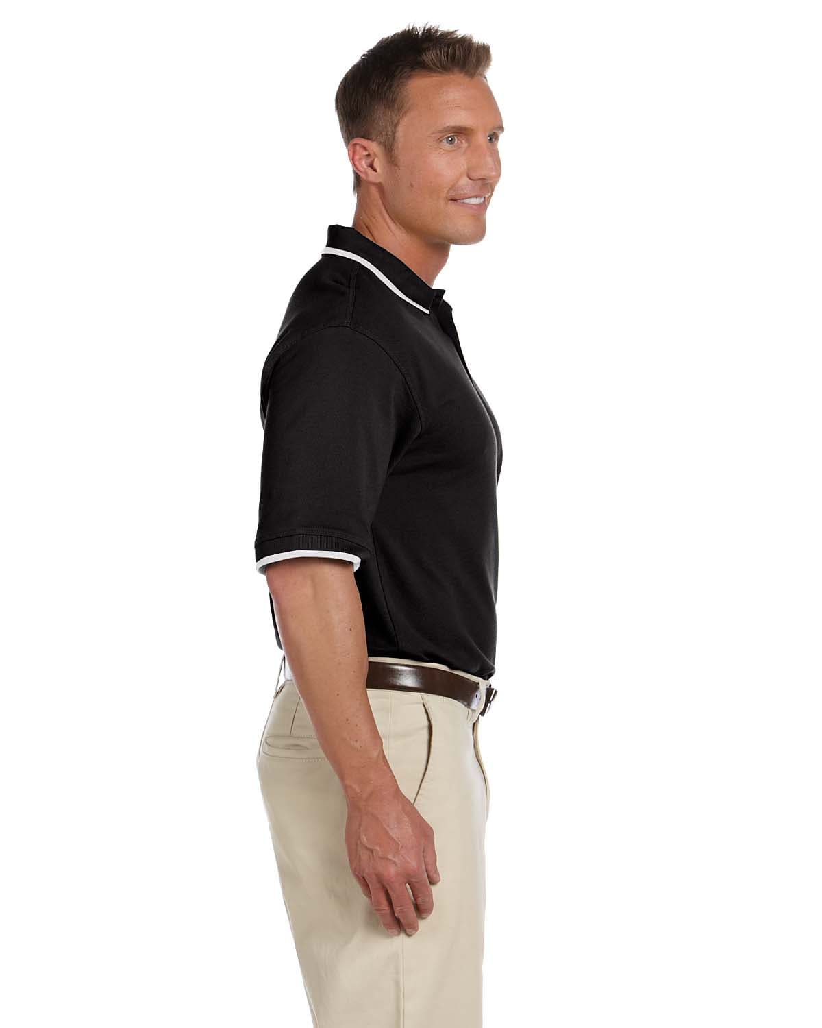 Harriton Pique Knit Polo Shirt with Tipped Collar M210 | Black/ White - Side
