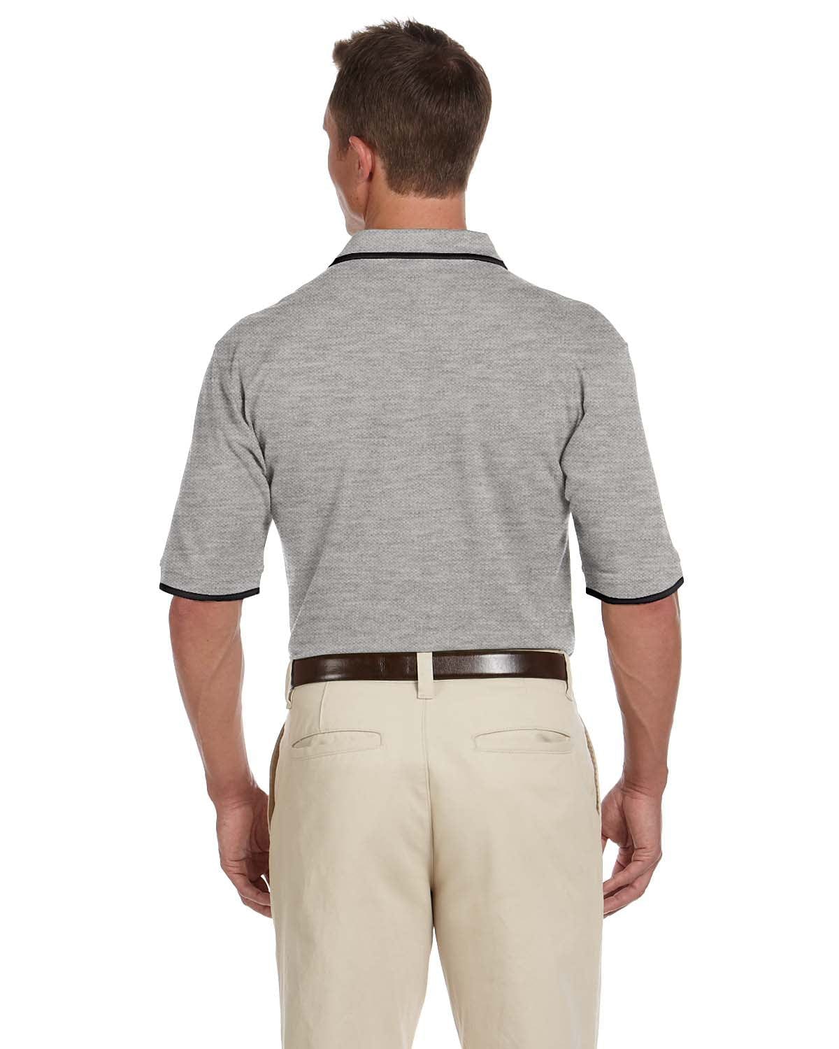 Harriton Pique Knit Polo Shirt with Tipped Collar M210 | Grey Hth/ Black - Back