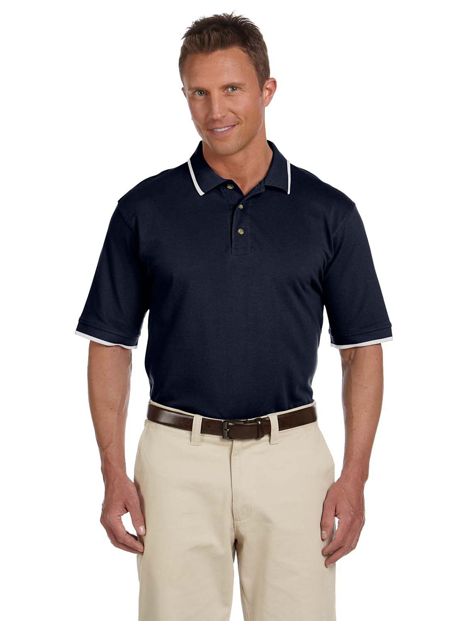 Harriton Pique Knit Polo Shirt with Tipped Collar
