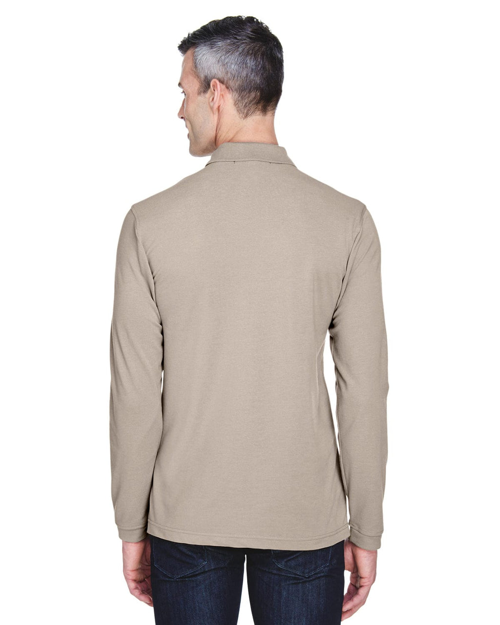 Harriton Easy Blend Long Sleeve Polo Shirt M265L | Stone - Back