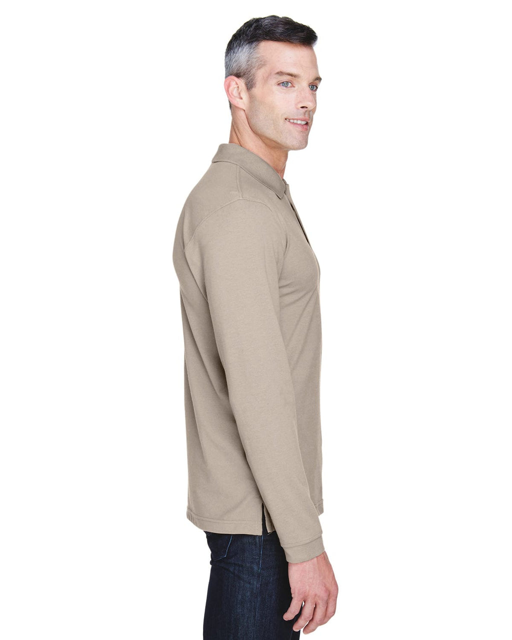 Harriton Easy Blend Long Sleeve Polo Shirt M265L | Stone - Side