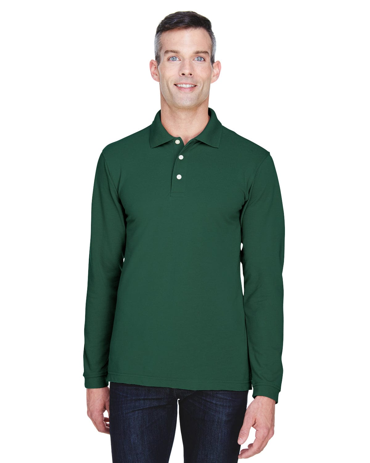 Harriton Easy Blend Long Sleeve Polo Shirt M265L | Hunter - Front