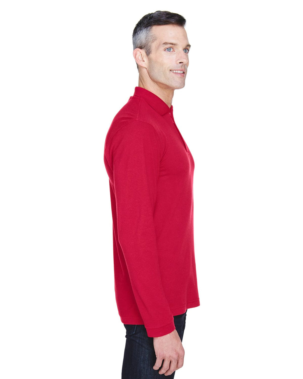 Harriton Easy Blend Long Sleeve Polo Shirt M265L | Red - Side