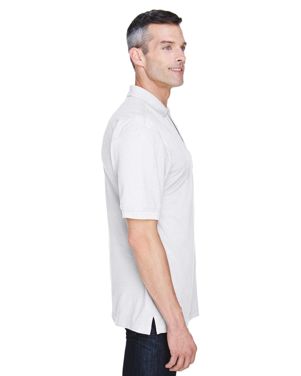 Harriton Easy Blend Pocket Polo Shirt M265P | White - Side
