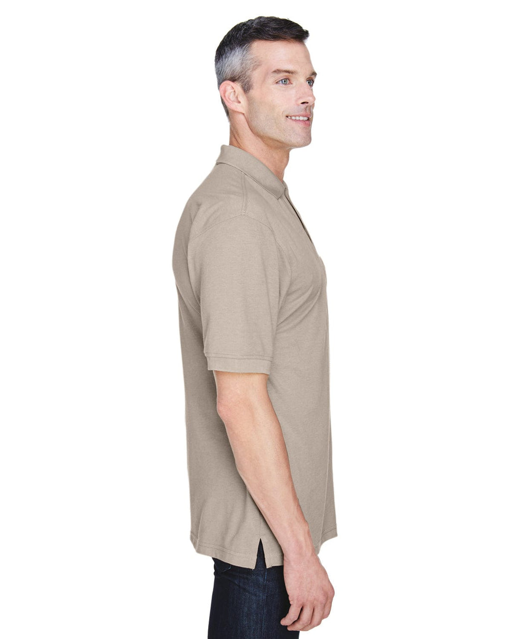 Harriton Easy Blend Pocket Polo Shirt M265P | Stone - Side