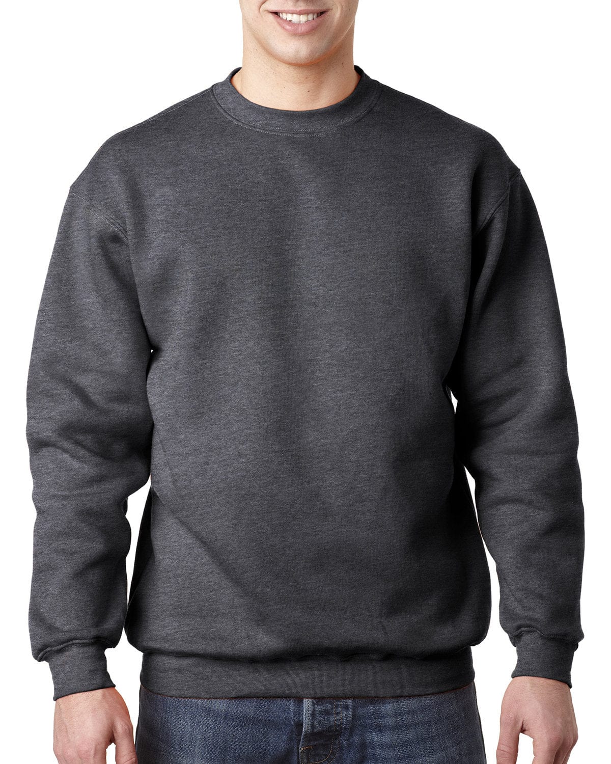 Bayside USA Made Crewneck Fleece BA1102 | Charcoal Hthr - Front