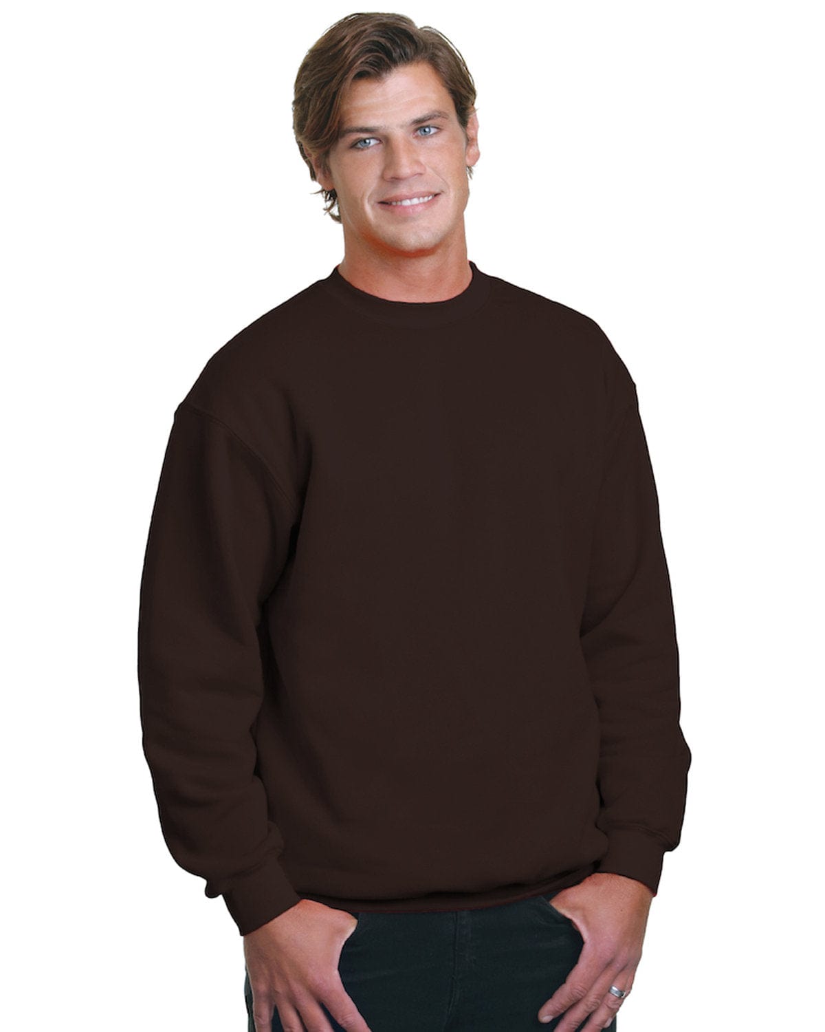 Bayside USA Made Crewneck Fleece BA1102 | Chocolate - Front