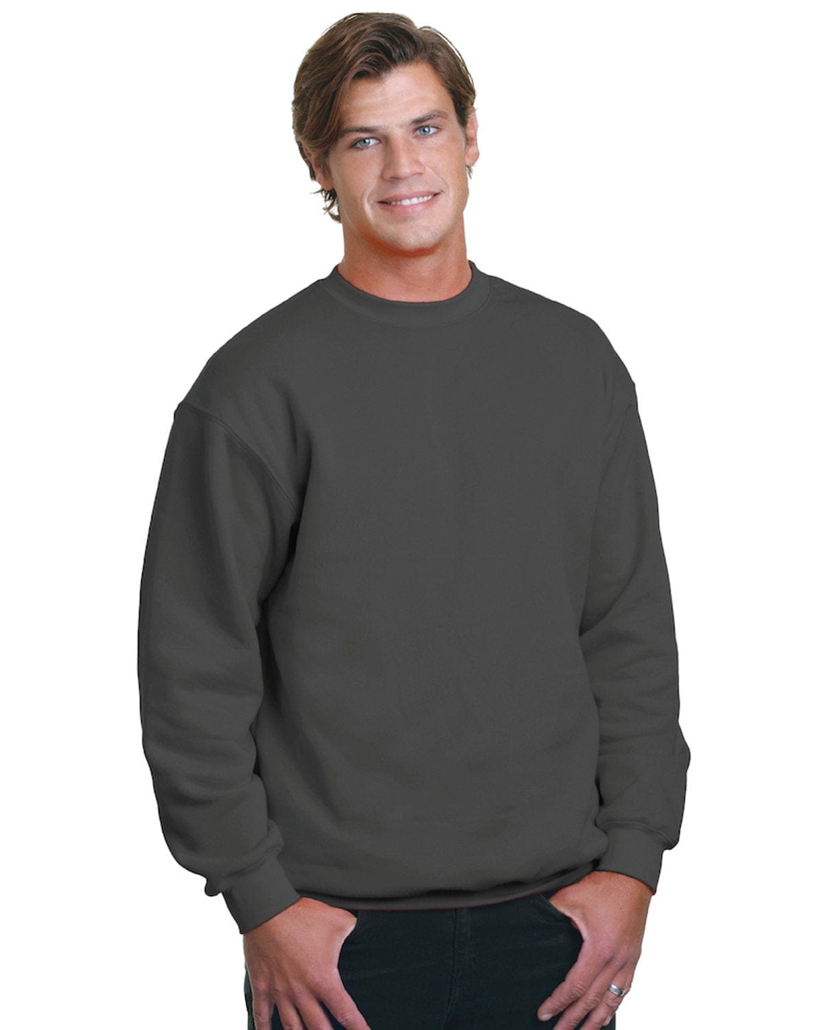 Bayside USA Made Crewneck Fleece BA1102 | Charcoal - Front