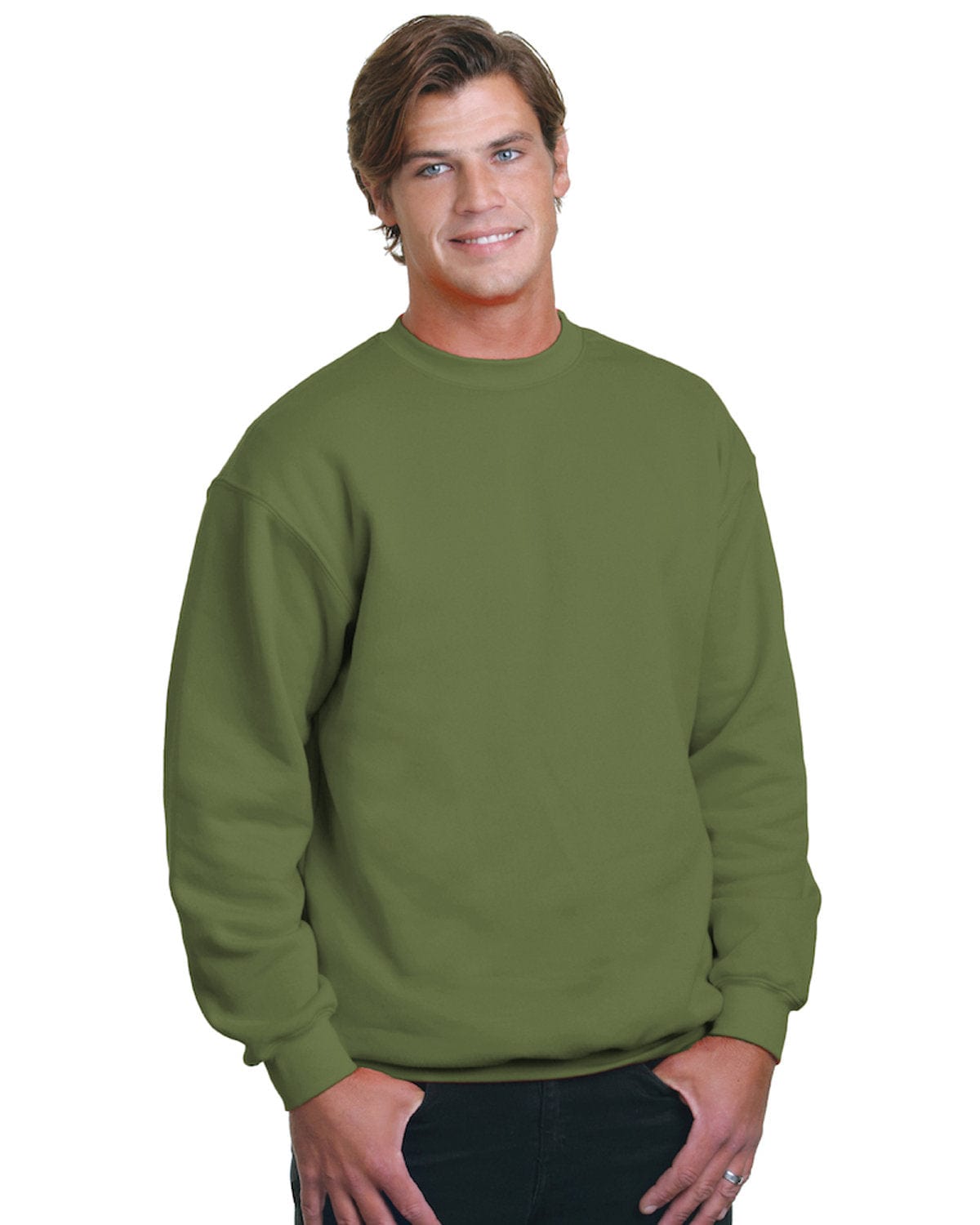 Bayside USA Made Crewneck Fleece BA1102 | Olive - Front