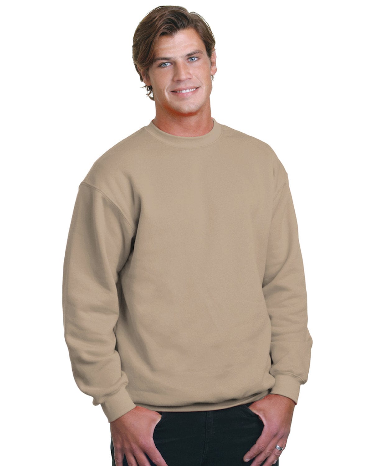 Bayside USA Made Crewneck Fleece BA1102 | Sand - Front