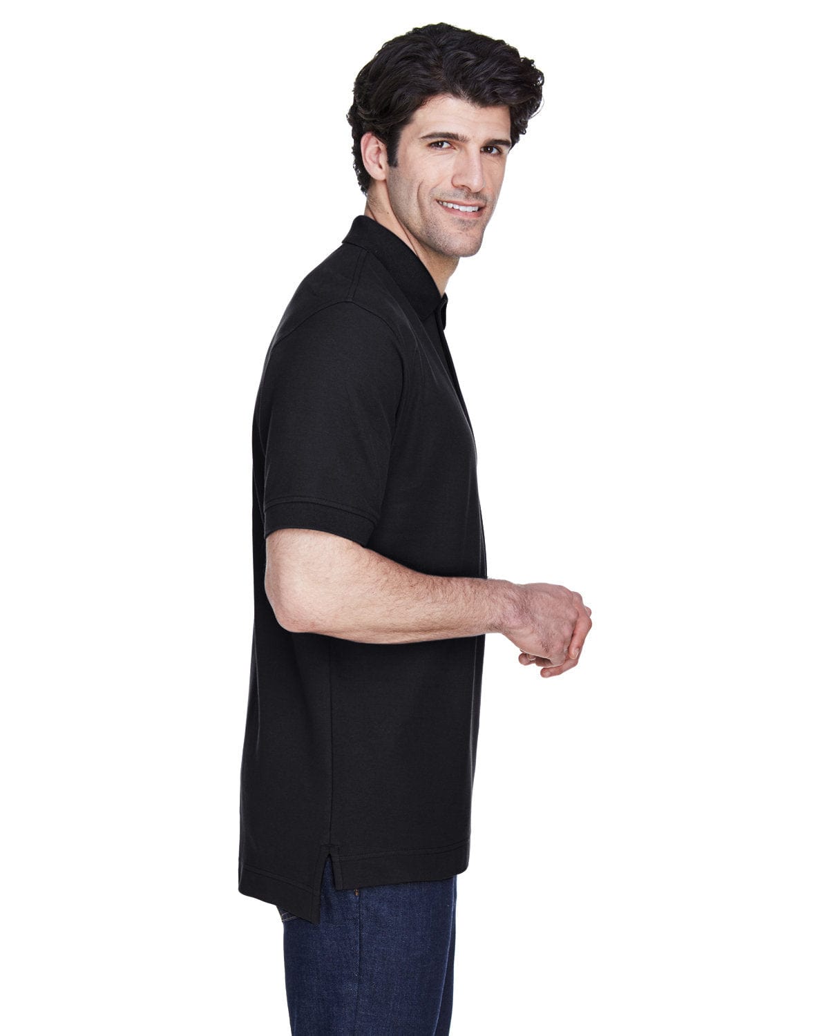 Devon & Jones Fine Pima Pique Polo Shirt D100 | Black - Side