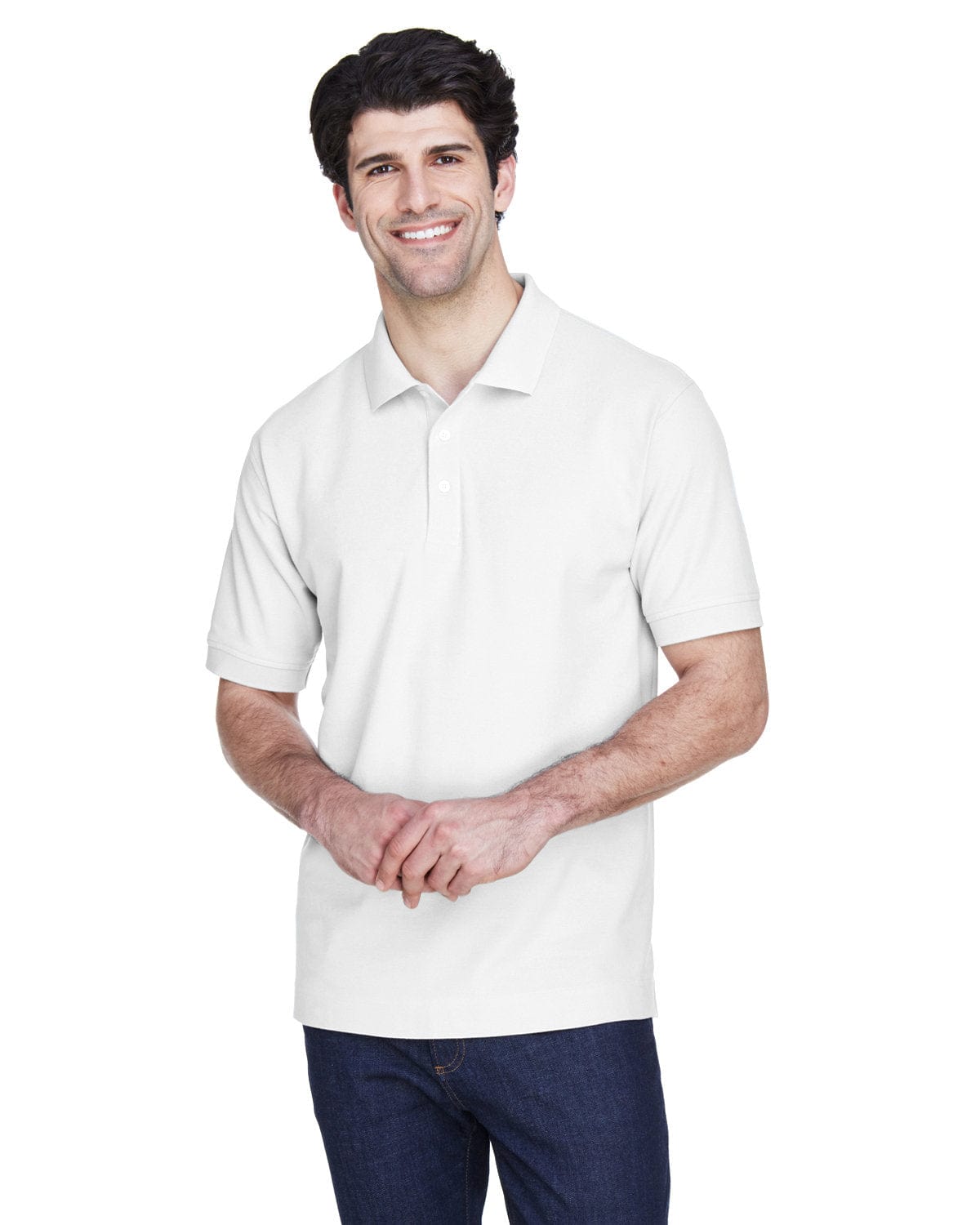 Devon & Jones Tall Pique Knit Polo Shirt D100T | White - Front
