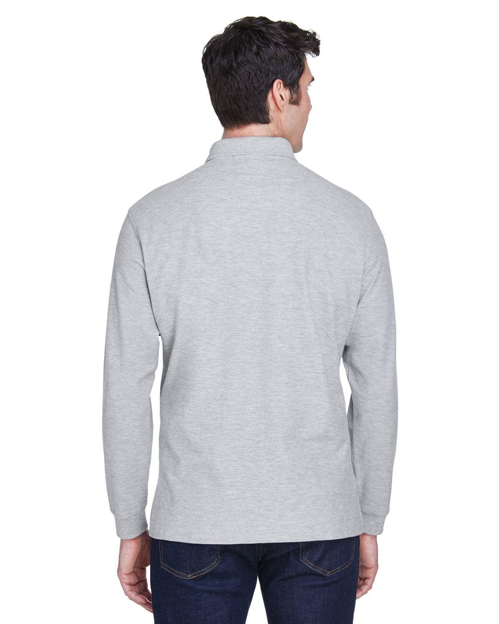 Devon & Jones Fine Pima Pique Long Sleeve Polo Shirt D110 | Grey Heather - Back