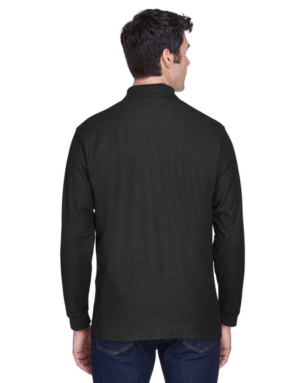 Devon & Jones Fine Pima Pique Long Sleeve Polo Shirt D110 | Black - Back