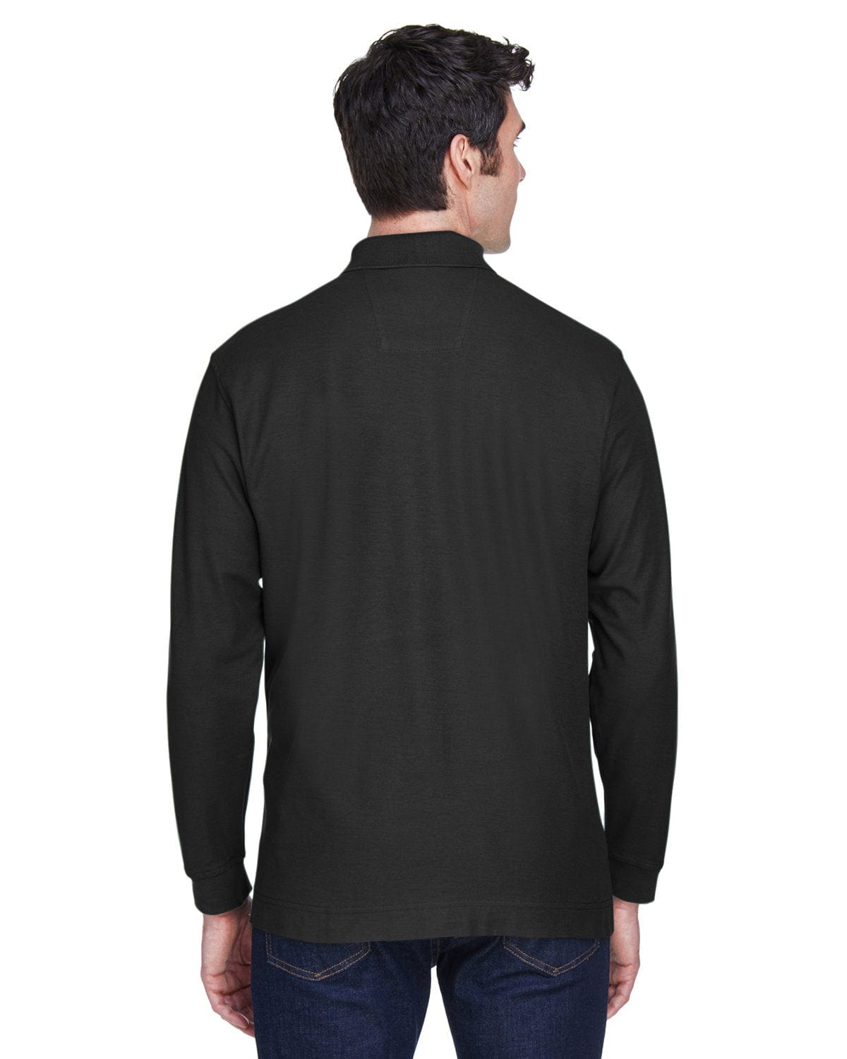 Devon & Jones Fine Pima Pique Long Sleeve Polo Shirt D110 | Black - Back