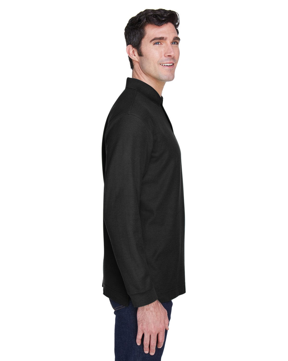Devon & Jones Fine Pima Pique Long Sleeve Polo Shirt D110 | Black - Side