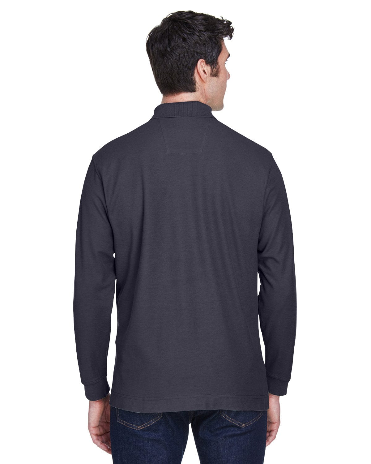 Devon & Jones Fine Pima Pique Long Sleeve Polo Shirt D110 | Navy - Back