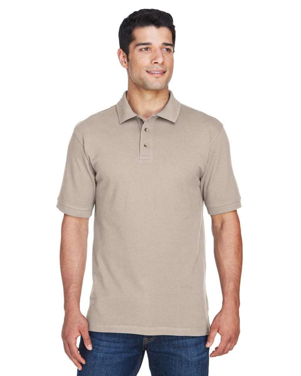 Harriton Cotton Pique Polo Shirt M200 | Stone - Front