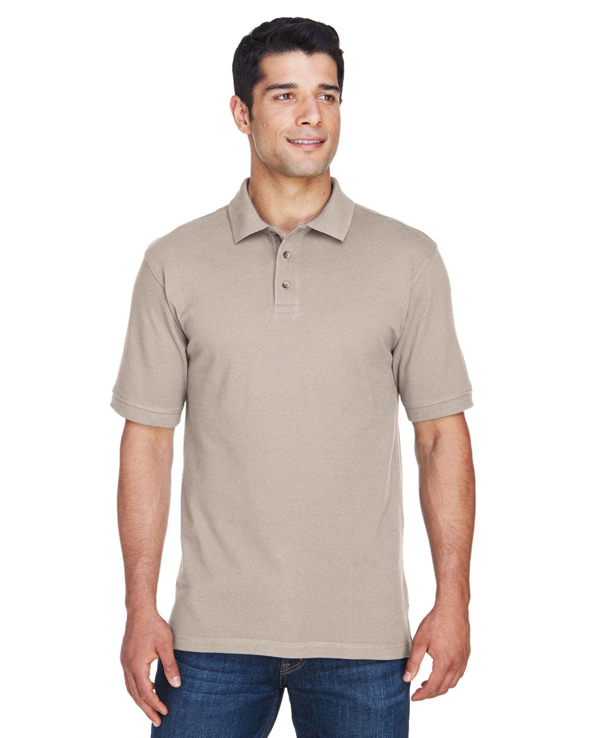 Harriton Cotton Pique Polo Shirt M200 | Stone - Front