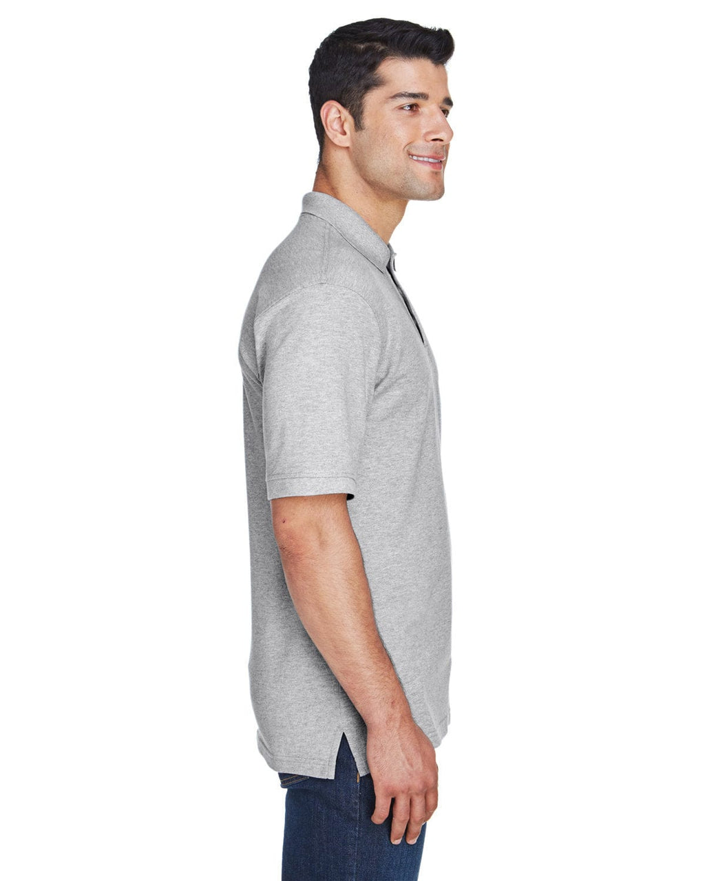 Harriton Tall Ringspun Cotton Pique Short Sleeve Polo M200T | Grey Heather - Side