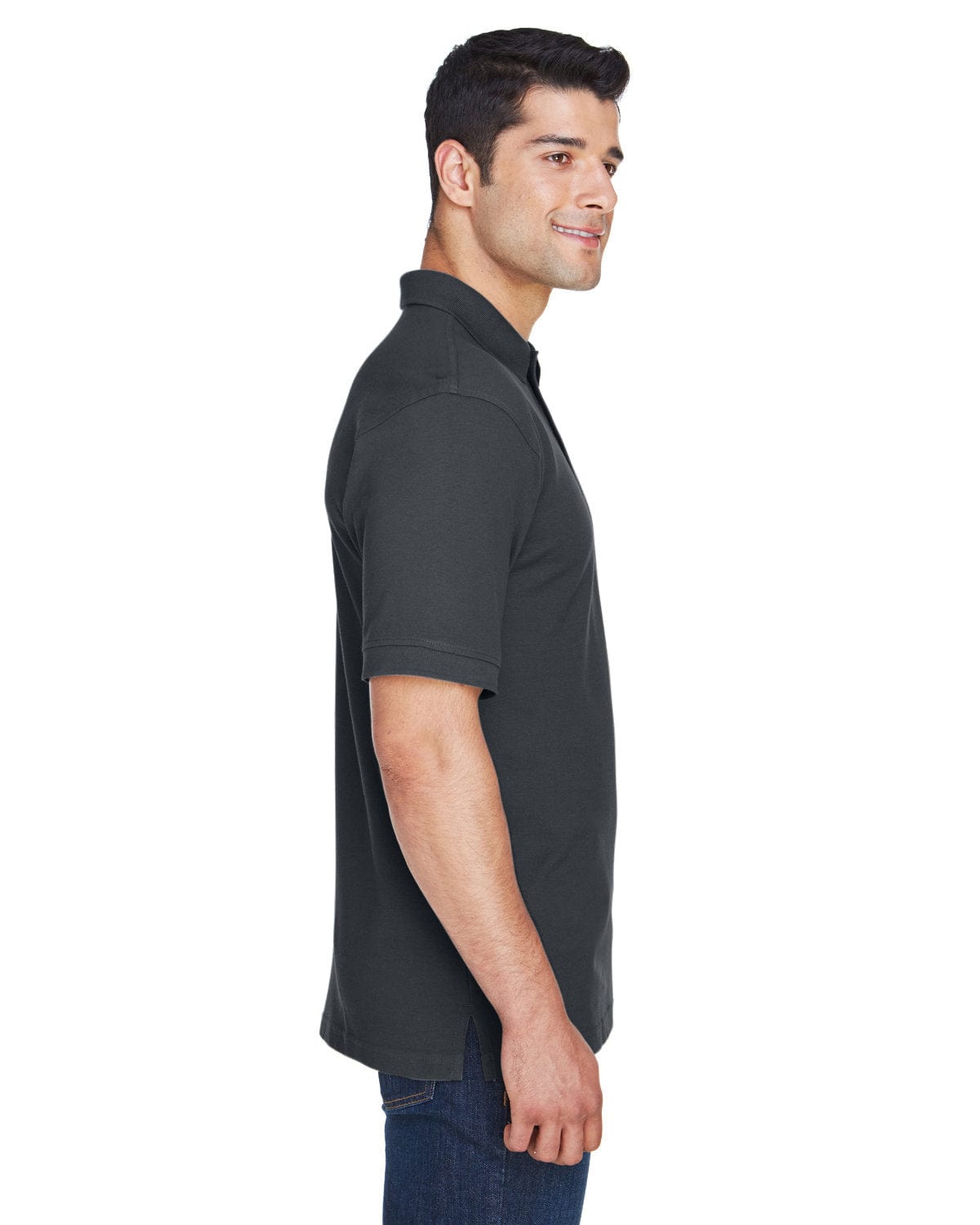 Harriton Tall Ringspun Cotton Pique Short Sleeve Polo M200T | Black - Side