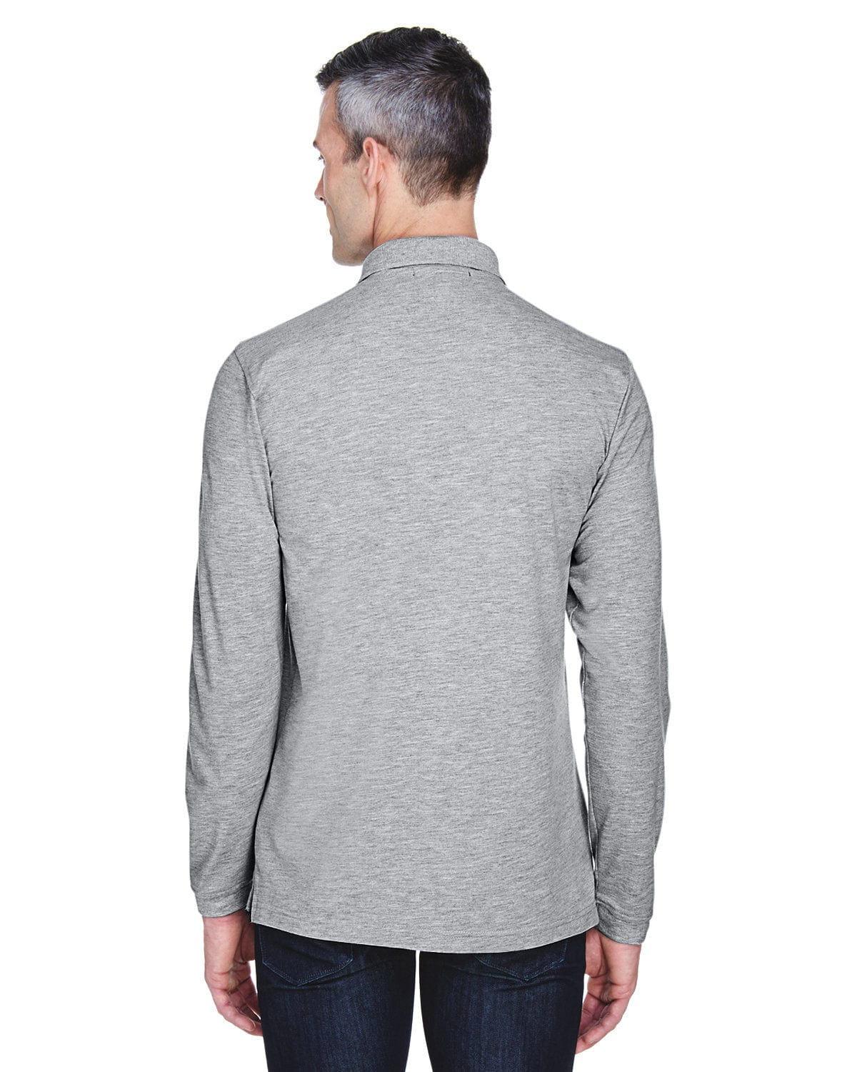 Harriton Easy Blend Long Sleeve Polo Shirt M265L | Grey Heather - Back